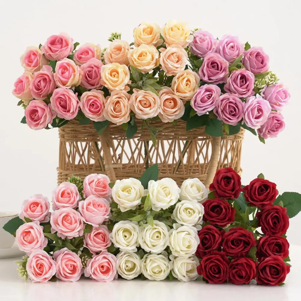 Artificial Rose Flower 10 Heads Realistic Looking Non-Fading Curled Petals Easy Maintenance No Odor Wedding Centerpiece