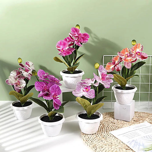 Fake Potted Plant Realistic Simulation Flower Vivid Colored Fake Butterfly Orchid Bonsai for Home Decoration