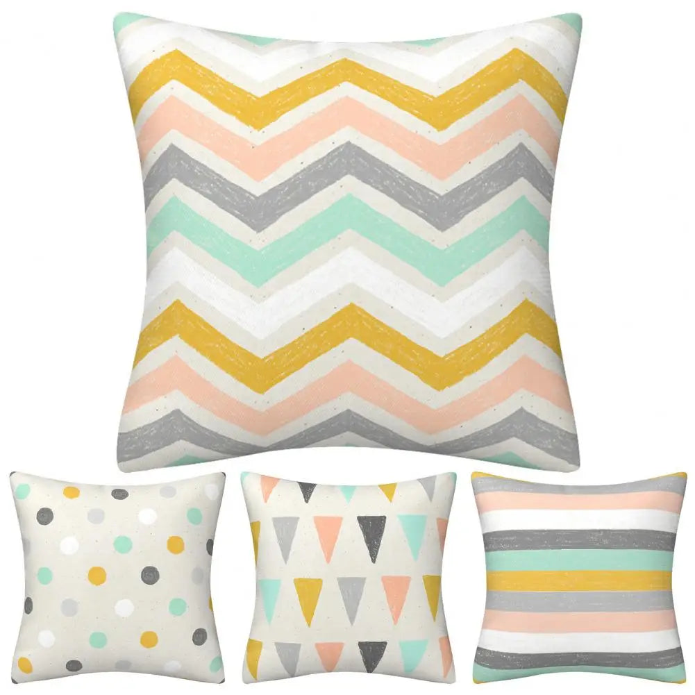 Throw Pillowcase Cushion Cover Geometric Pattern Wear Resistant Friendly to Skin Easy Maintenance Printed Pillow Case