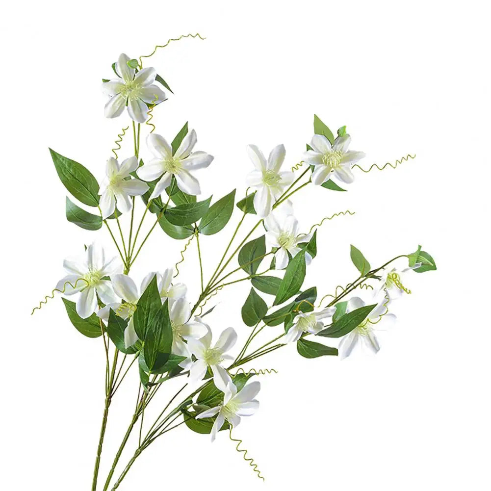 Artificial Clematis Branch with Stem Green Leaves Home Wedding Party Faux Flower Floral Arrangement Indoor Outdoor Garden - Taci Dekor