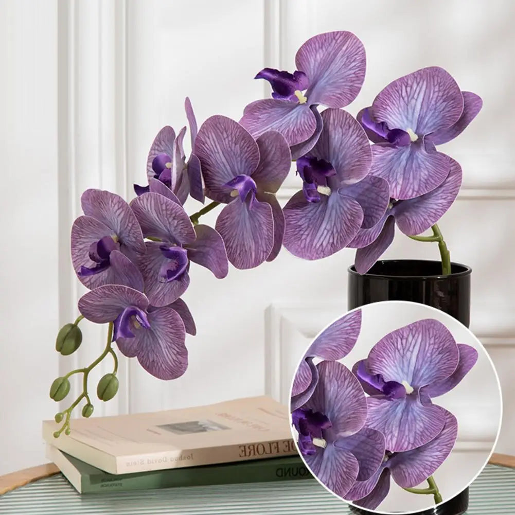 Artificial Moth Orchids with Stem 9 Head Realistic Phalaenopsis Home Office Table Centerpiece Faux Silk Flower Branch