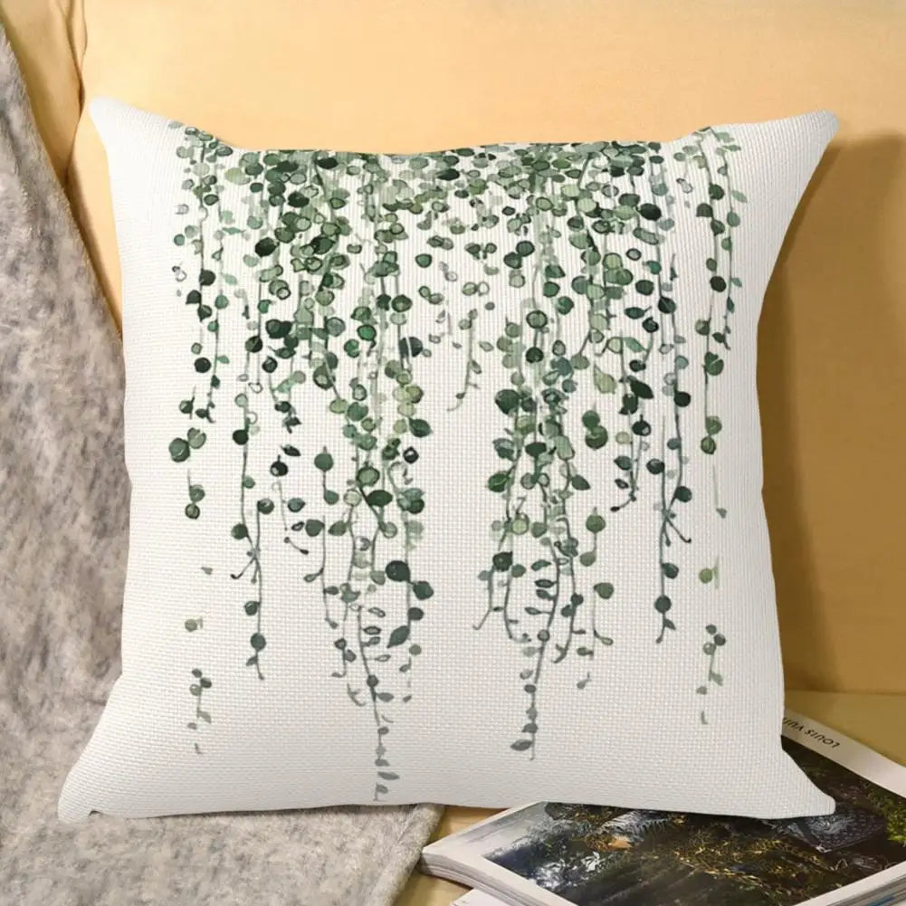 Green Plants Pillow Case Modern Sofa Bedroom Decoration Reusable Hand-painted Watercolor Greenery Square Throw Pillow - Taci Dekor