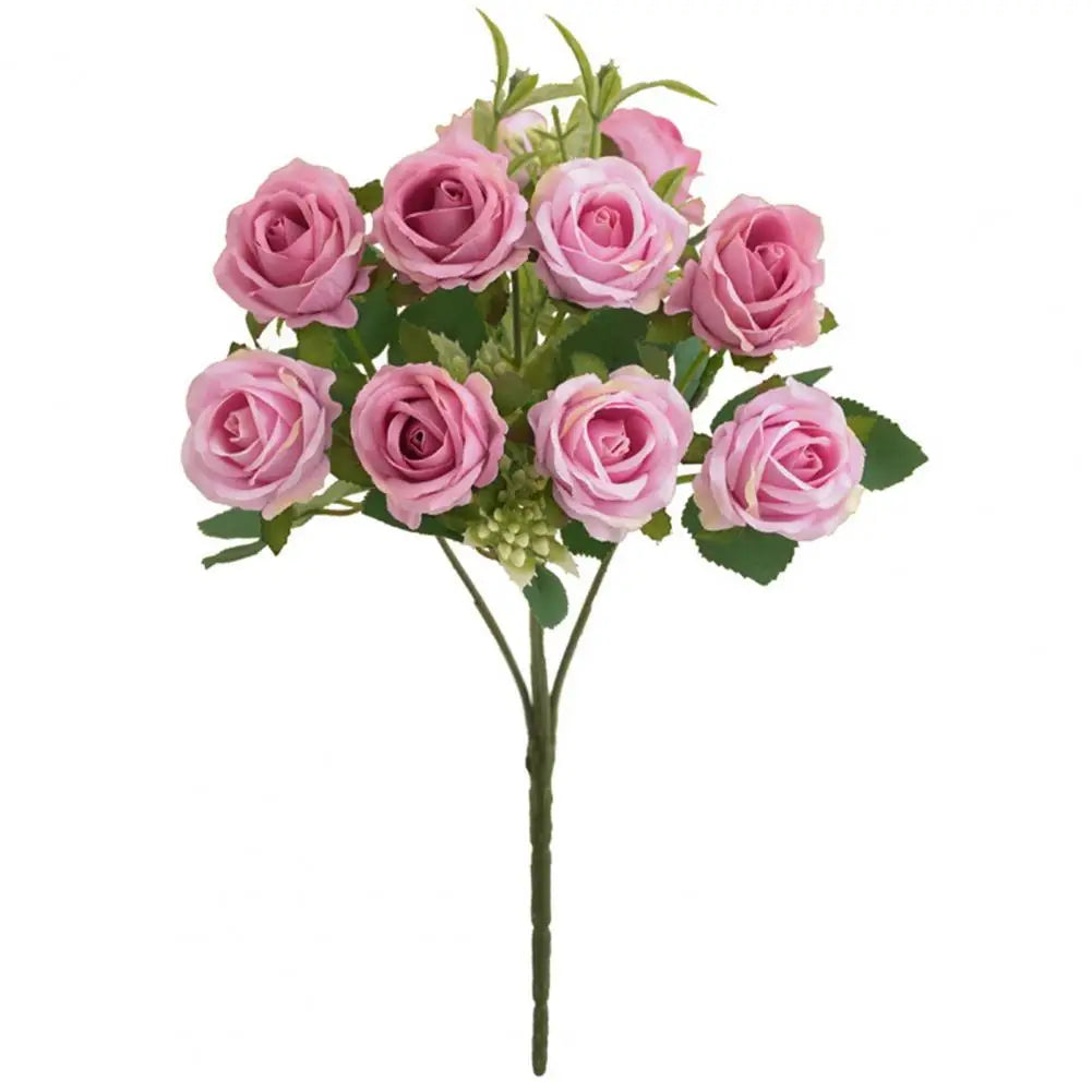 Artificial Rose Flower 10 Heads Realistic Looking Non-Fading Curled Petals Easy Maintenance No Odor Wedding Centerpiece - Taci Dekor