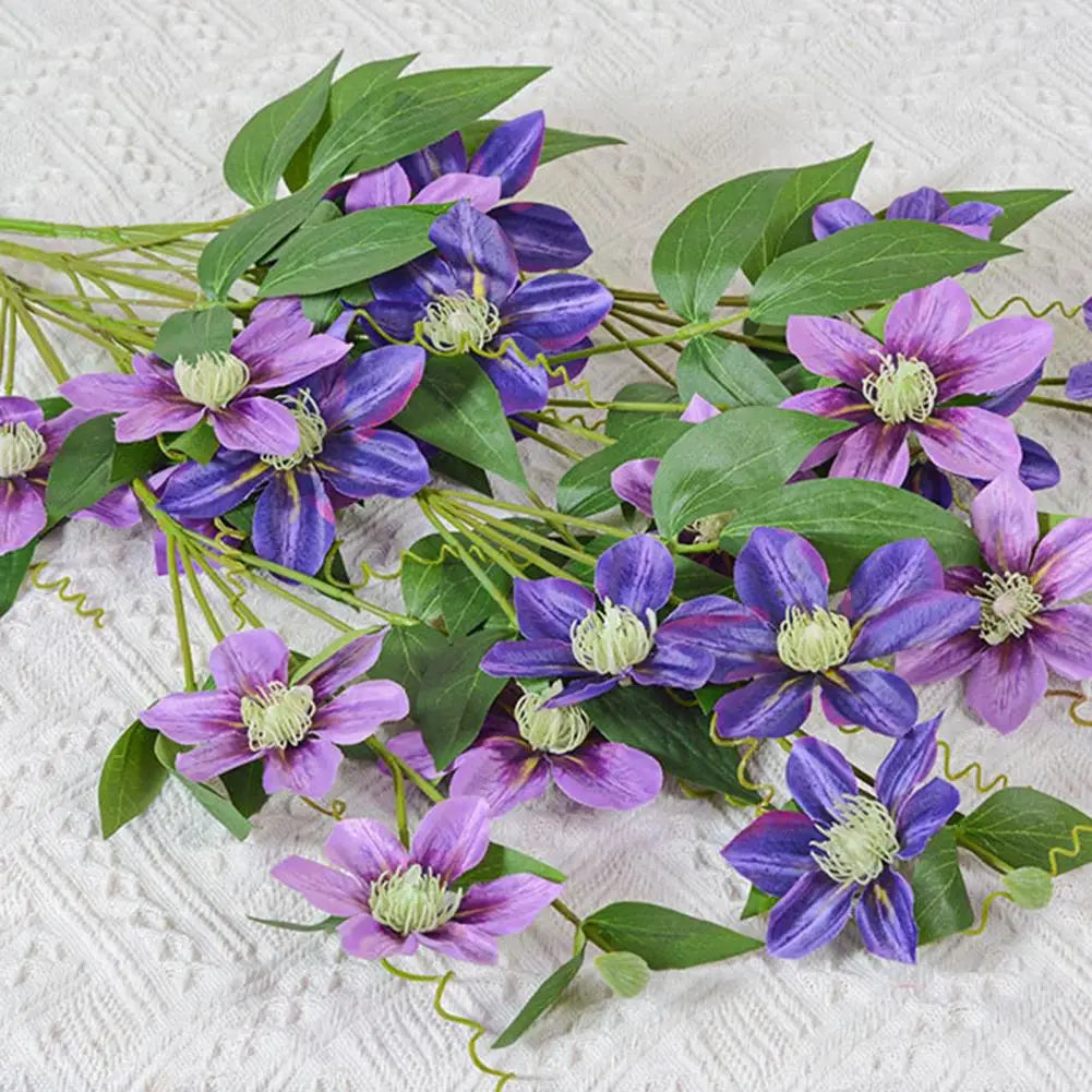 Artificial Clematis Branch with Stem Green Leaves Home Wedding Party Faux Flower Floral Arrangement Indoor Outdoor Garden - Taci Dekor