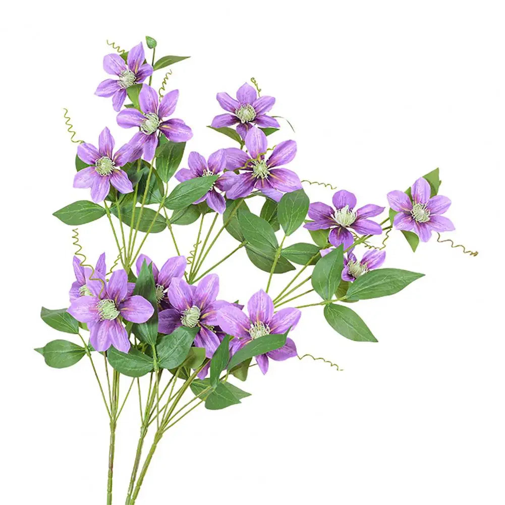 Artificial Clematis Branch with Stem Green Leaves Home Wedding Party Faux Flower Floral Arrangement Indoor Outdoor Garden - Taci Dekor