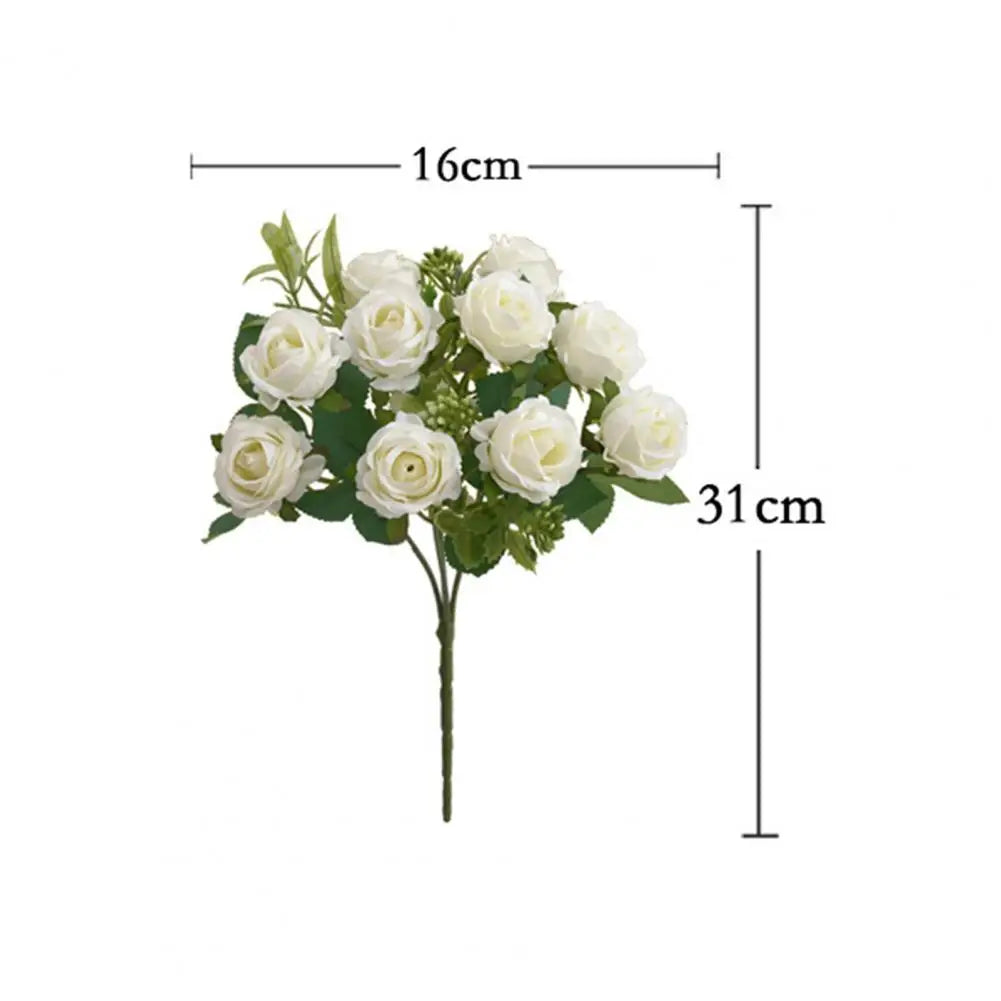 Artificial Rose Flower 10 Heads Realistic Looking Non-Fading Curled Petals Easy Maintenance No Odor Wedding Centerpiece