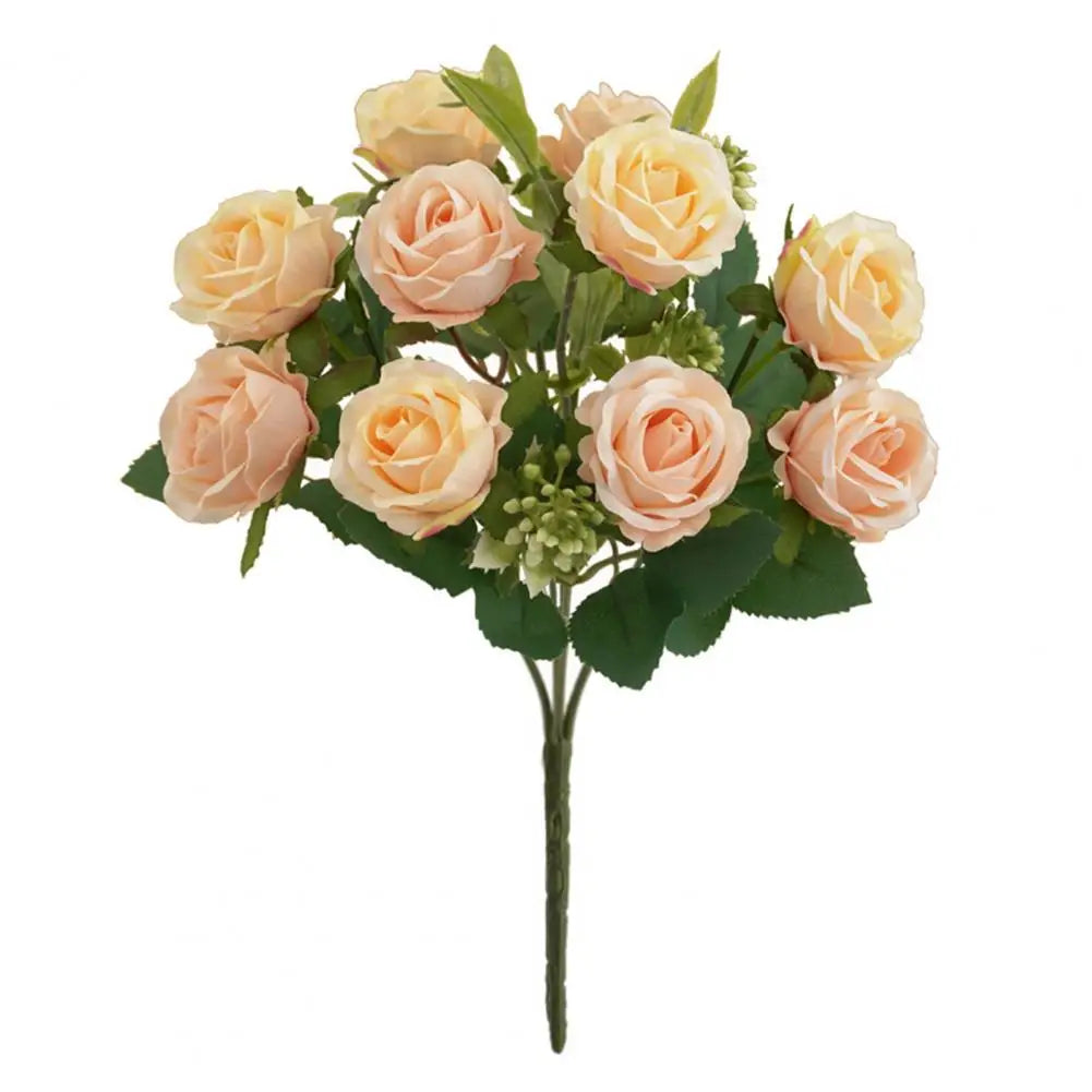 Artificial Rose Flower 10 Heads Realistic Looking Non-Fading Curled Petals Easy Maintenance No Odor Wedding Centerpiece - Taci Dekor