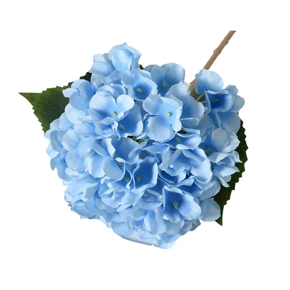 Artificial Hydrangea with Green Leaves Stem Realistic Flower Wedding Home Office Table Centerpiece Faux Floral Branch - Taci Dekor