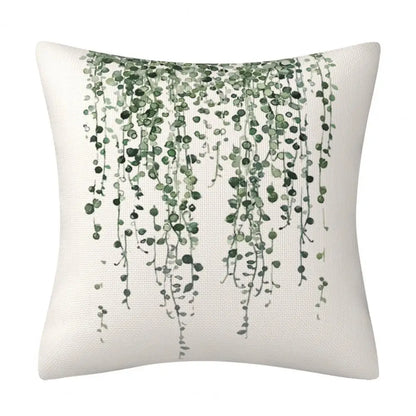 Green Plants Pillow Case Modern Sofa Bedroom Decoration Reusable Hand-painted Watercolor Greenery Square Throw Pillow - Taci Dekor