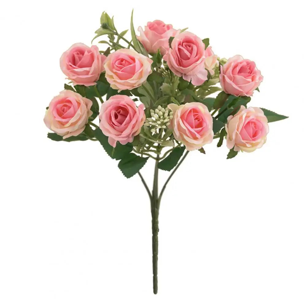 Artificial Rose Flower 10 Heads Realistic Looking Non-Fading Curled Petals Easy Maintenance No Odor Wedding Centerpiece - Taci Dekor