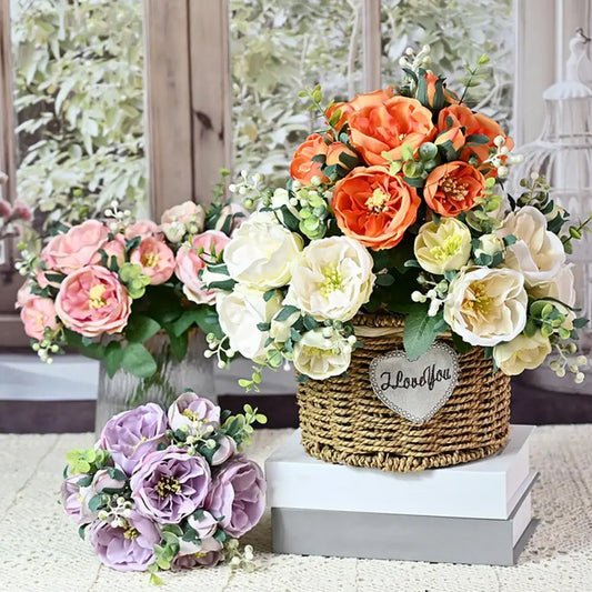 Düğün Buketi Gerçekçi Romantik Estetik Dekoratif Sahte İpek Çiçek 10 başlı Simülasyon Hibiscus Düğün Dekor