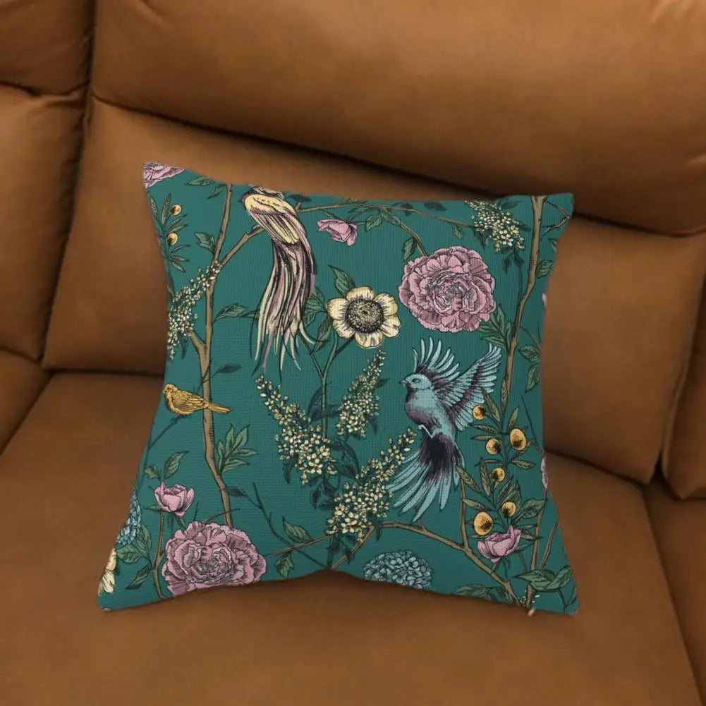 Pillowcase Elegant Pattern with Zipper Wear Resistant Washable Non-Fading Decorative Soft Flower Print Pillowcase Square