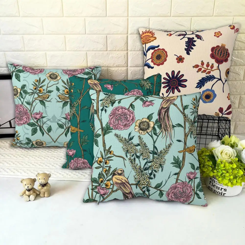 Pillowcase Elegant Pattern with Zipper Wear Resistant Washable Non-Fading Decorative Soft Flower Print Pillowcase Square