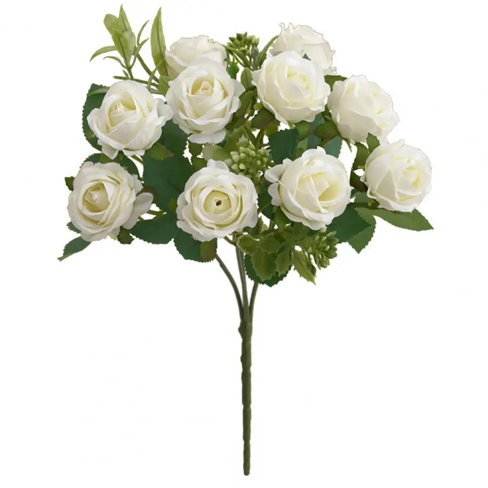 Artificial Rose Flower 10 Heads Realistic Looking Non-Fading Curled Petals Easy Maintenance No Odor Wedding Centerpiece - Taci Dekor