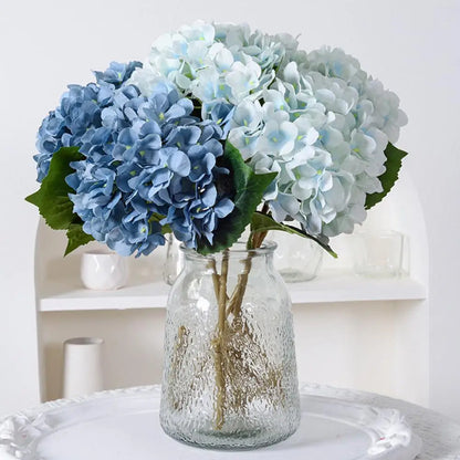 Artificial Hydrangea with Green Leaves Stem Realistic Flower Wedding Home Office Table Centerpiece Faux Floral Branch