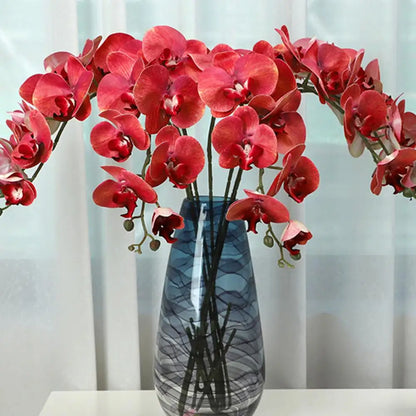 Artificial Moth Orchids with Stem 9 Head Realistic Phalaenopsis Home Office Table Centerpiece Faux Silk Flower Branch