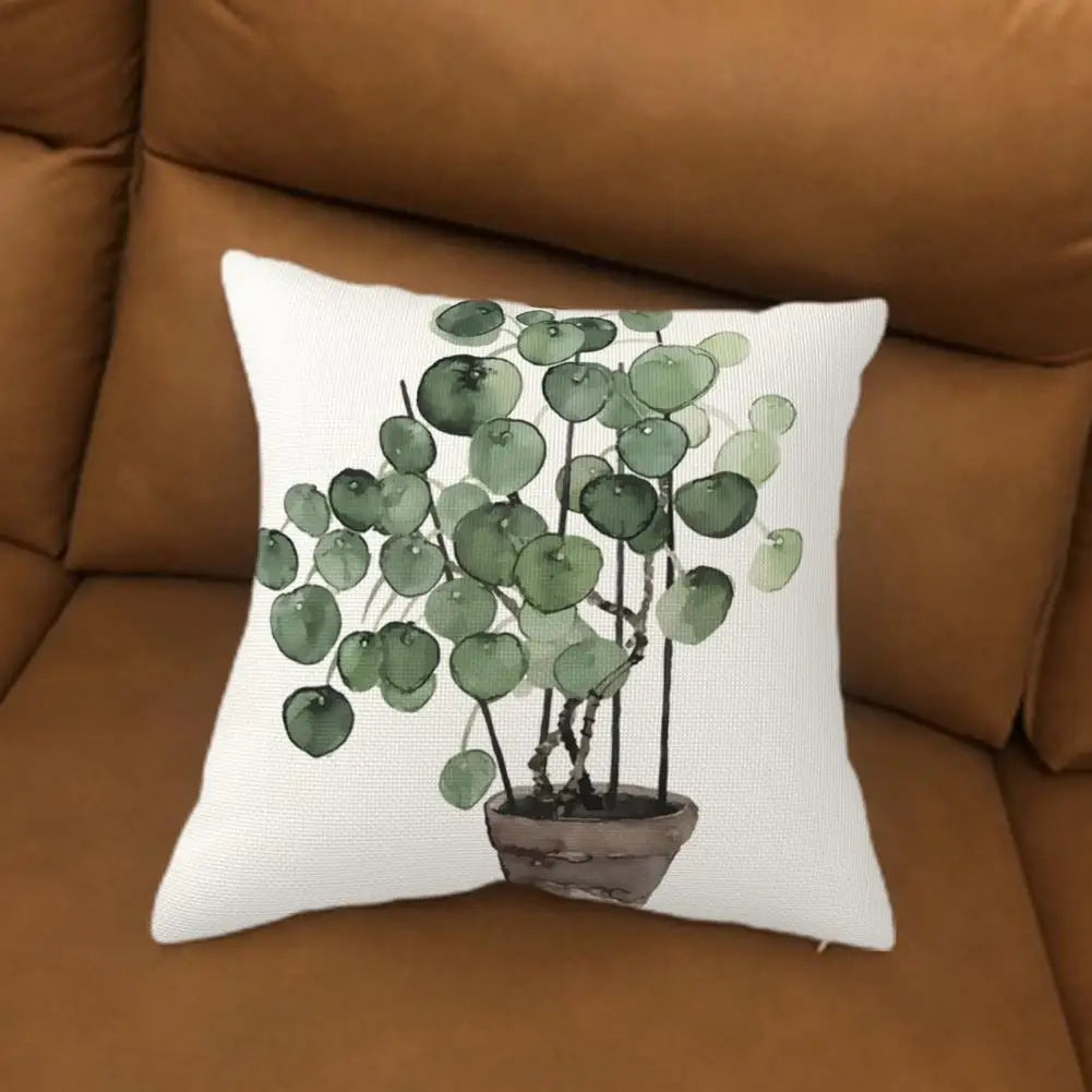 Green Plants Pillow Case Modern Sofa Bedroom Decoration Reusable Hand-painted Watercolor Greenery Square Throw Pillow - Taci Dekor