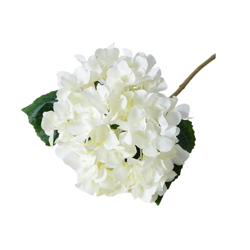 Artificial Hydrangea with Green Leaves Stem Realistic Flower Wedding Home Office Table Centerpiece Faux Floral Branch - Taci Dekor