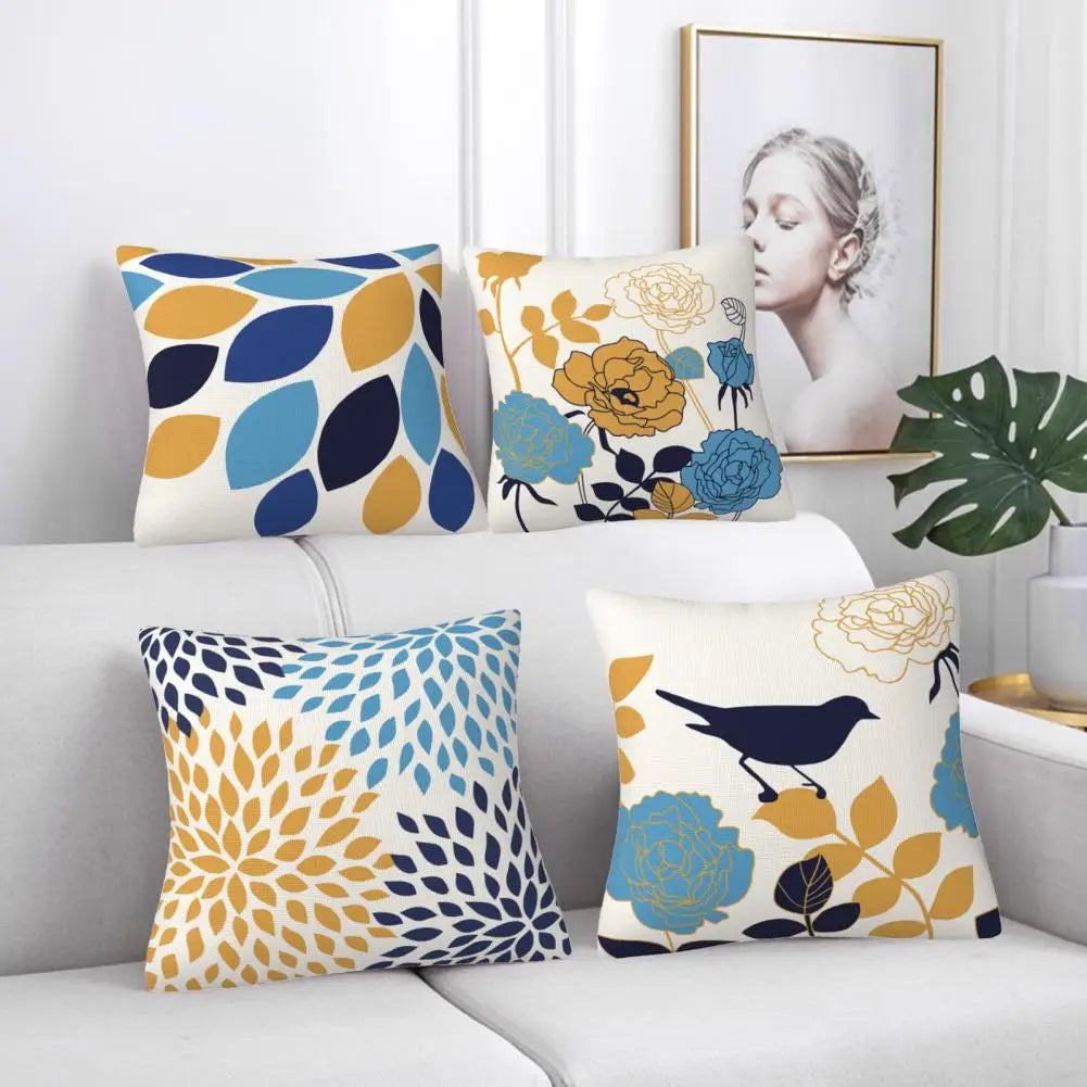 Pillowcase Hidden Zipper Vibrant Color Soft Touch Printed Design Cloth Flower Blue Bird Sofa Pillow Cover Living Room Supplies
