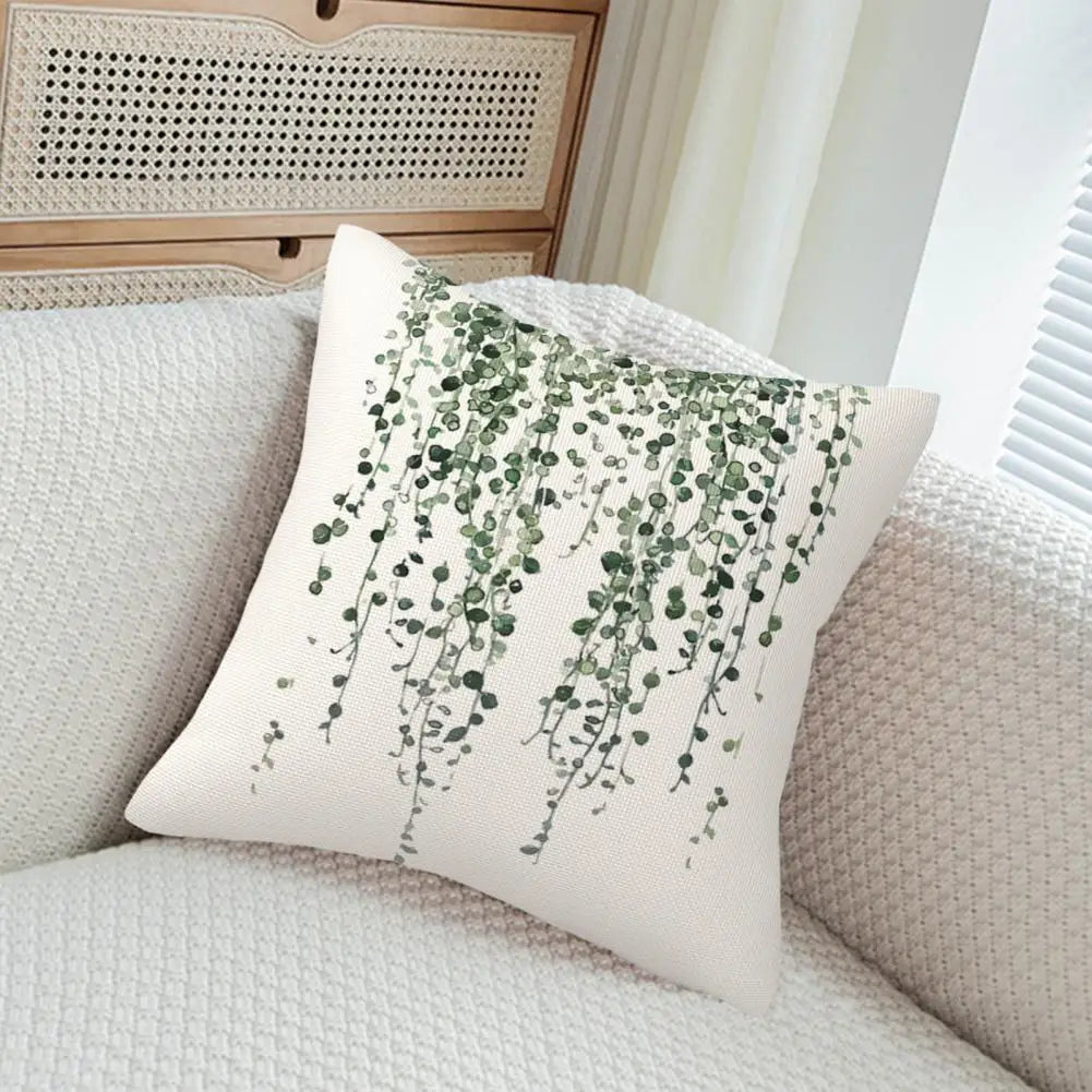 Green Plants Pillow Case Modern Sofa Bedroom Decoration Reusable Hand-painted Watercolor Greenery Square Throw Pillow - Taci Dekor