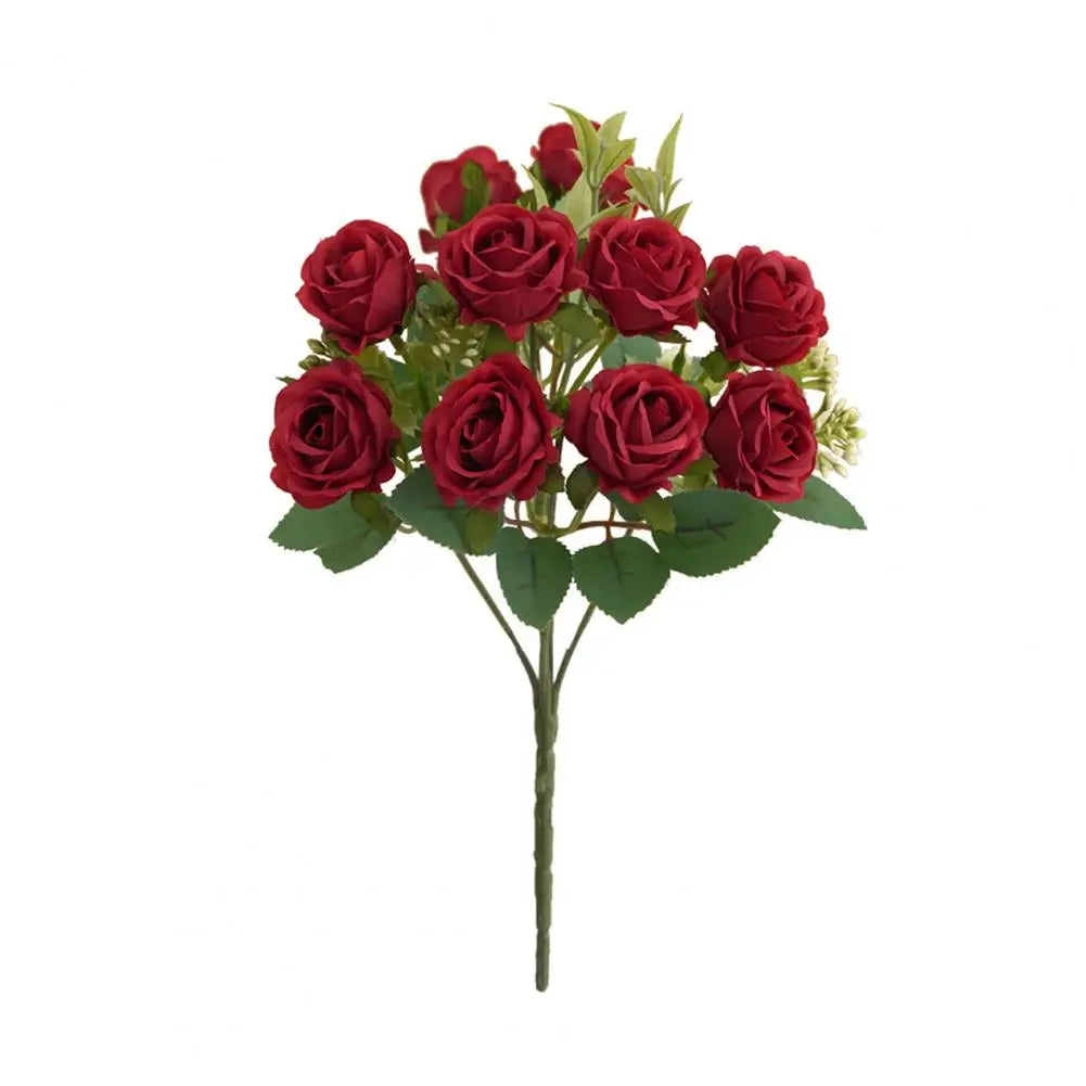 Artificial Rose Flower 10 Heads Realistic Looking Non-Fading Curled Petals Easy Maintenance No Odor Wedding Centerpiece - Taci Dekor